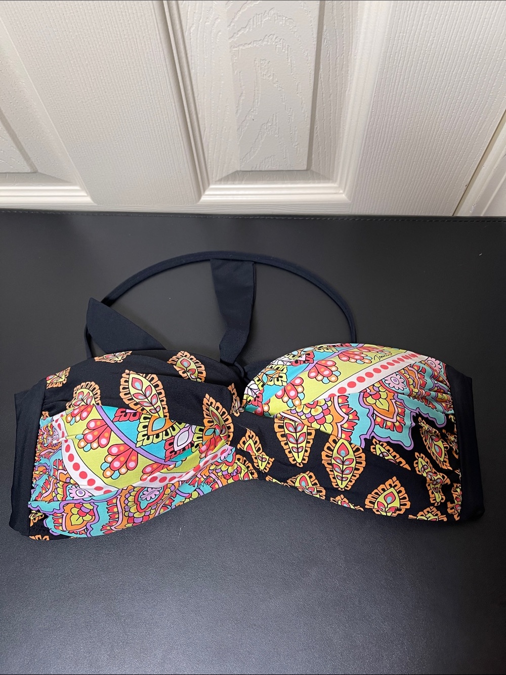 Trina Turk Black Multicolor Patterned Bikini Top